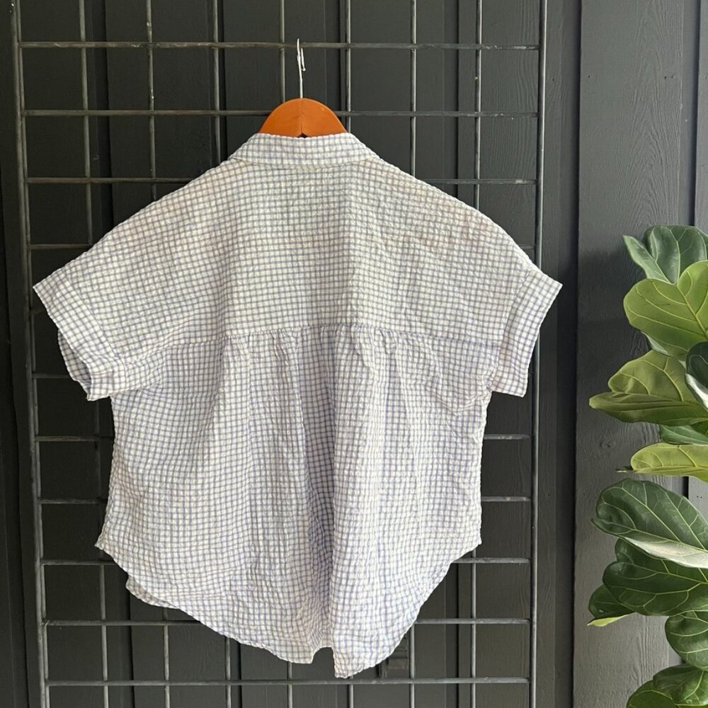 XXS - Madewell - Short Sleeve Button Down - Checkered/Plaid - White/Blue - Picture 4 of 5
